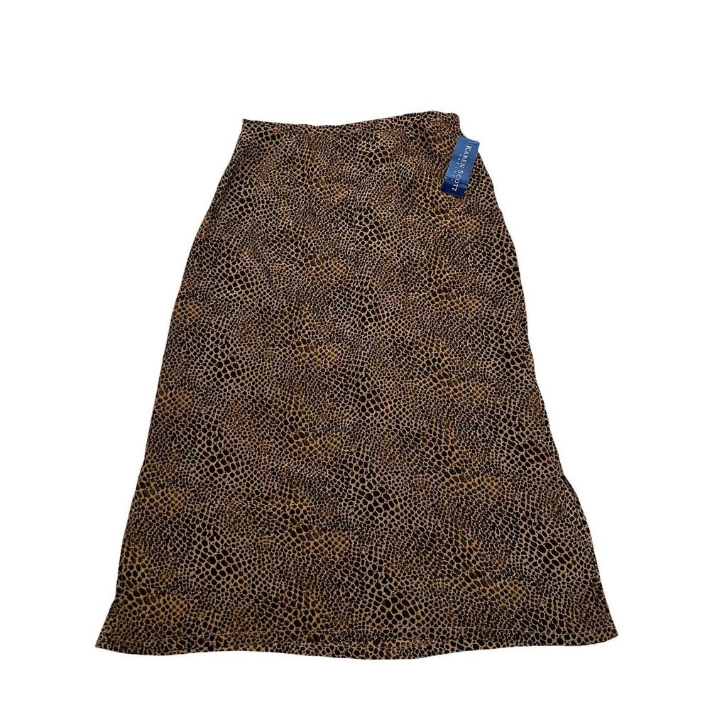 Karen Scott petites Brown Animal Print Skirt a line Sz PL Side Slip Lightweight